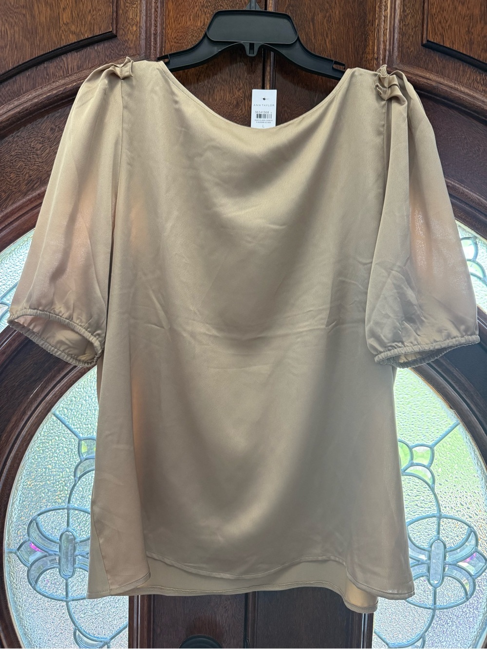 Ann Taylor Beige Puff-Sleeve Blouse